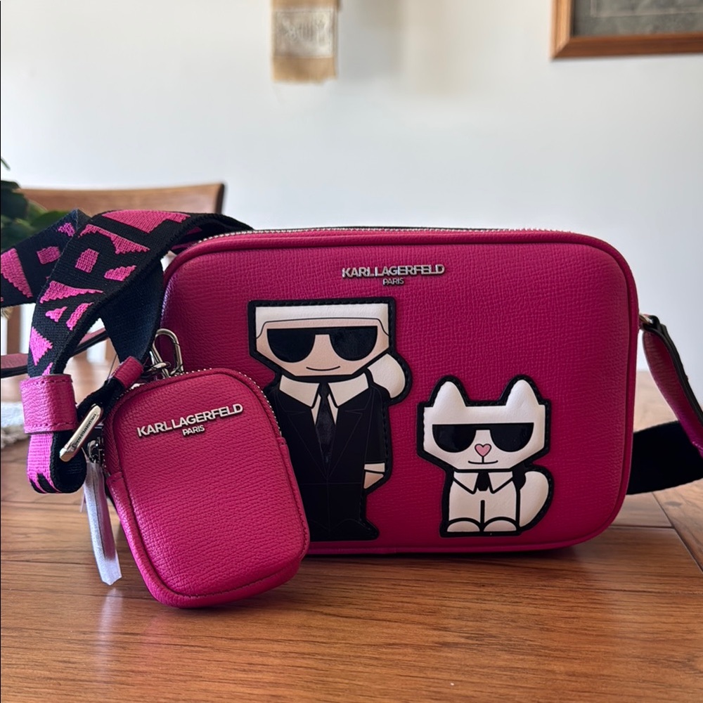 Karl Lagerfeld Pink Crossbody Bag with Cartoon Design